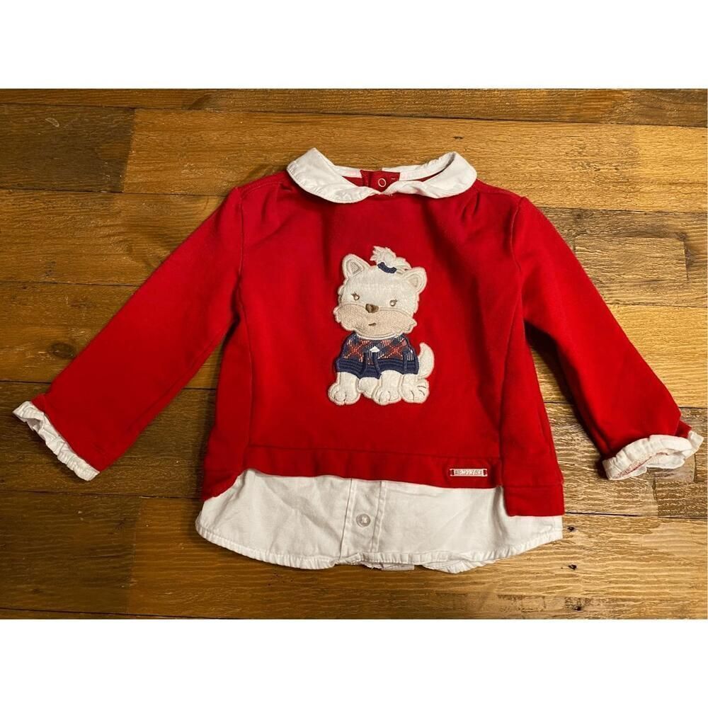 Mayoral 18 month Christmas holiday sweater red dog puppy